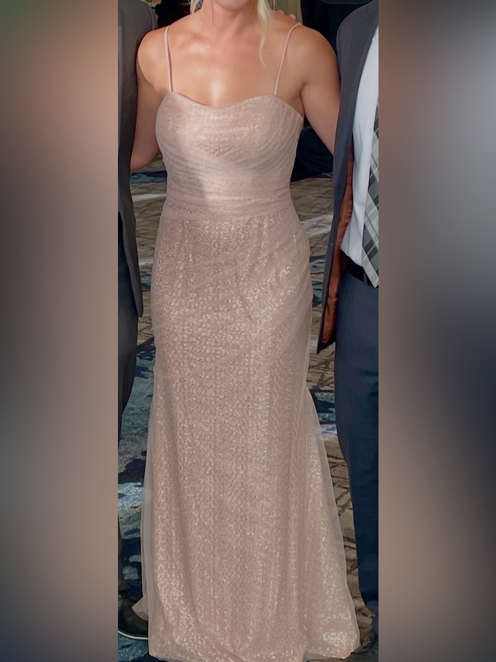 Mori Lee Blush Sequin Spaghetti-Strap Wedding Guest/ Bridesmaid Dress